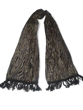 Black and Gold Metallic Zebra Print Scarf Wrap